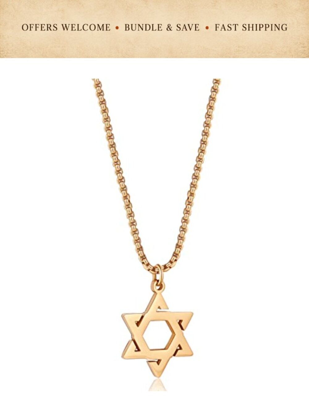 Star of David Necklace 14K Gold Filled Stainless Steel Men's Jewish Pendant